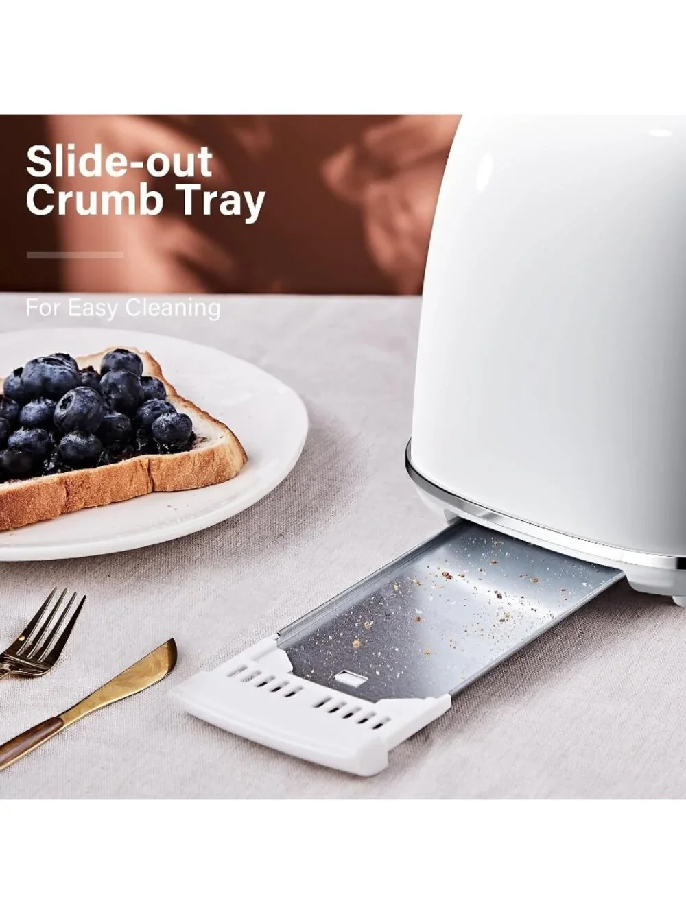 2 Slice White Retro Stainless Steel with Bagel Defrost Functions Tray Toaster